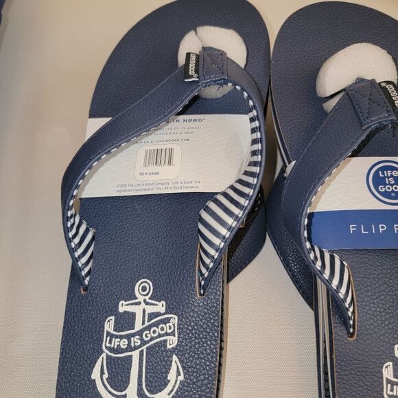 Life Is Good Blue w Nautical Anchor Sandals • Texture Sole • NEW • Sizes 7 8 9 - Picture 6 of 15